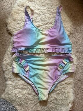 Artscow Pastel Rainbow Ruffle Tie Dye Bikini Set XL